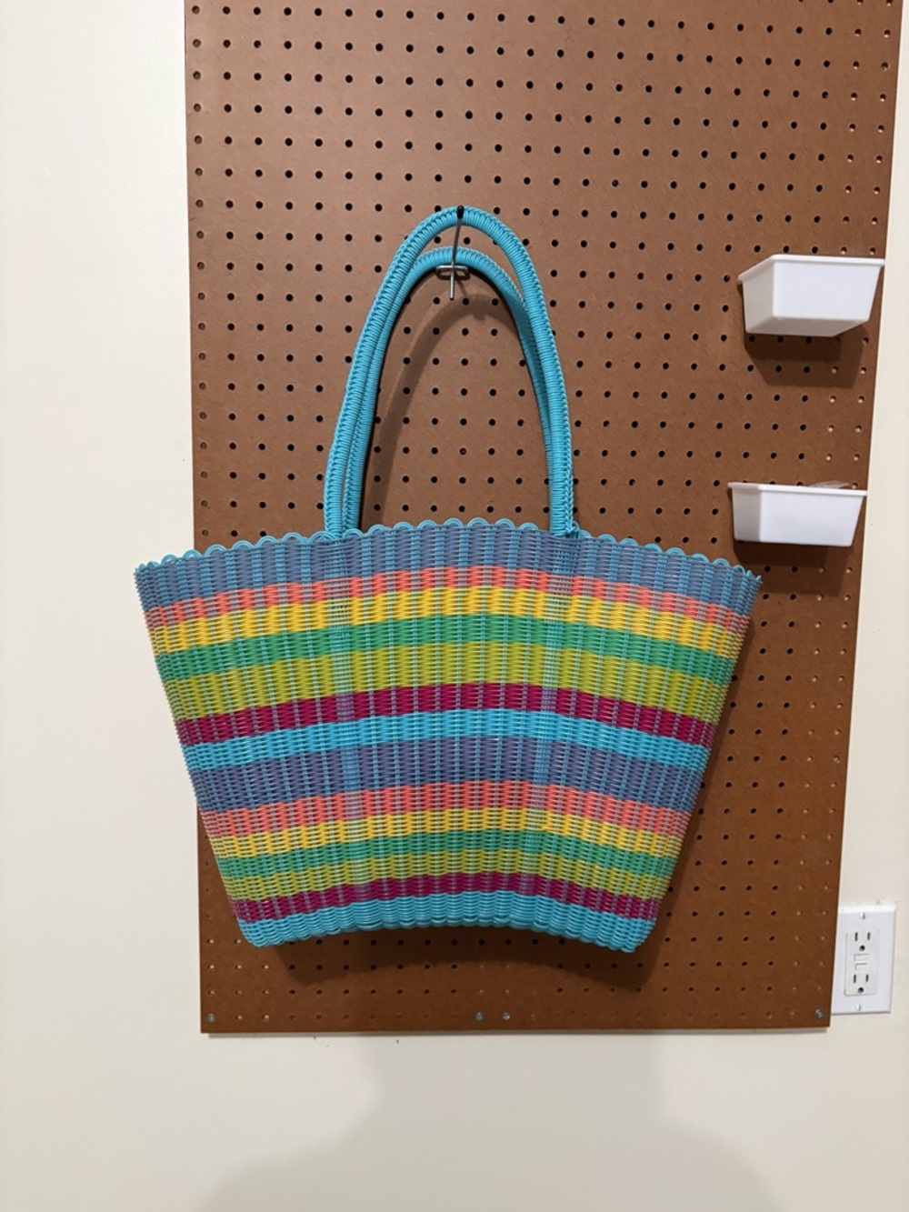 Colorful Woven Tote Bag - Turquoise, Yellow, Pink & Green Stripes